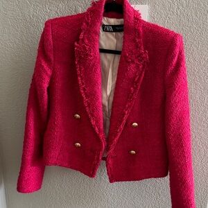Zara Women's Vibrant Pink Textured Blazer